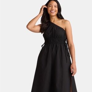 Time and Tru One-Shoulder Black A-Line Dress with Side Tie Detail